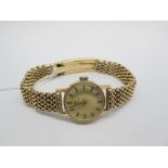 Omega; A 9ct Gold Cased Ladies Wristwatch, the signed circular dial with baton markers, on later