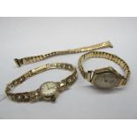 A 9ct Gold Cased Ladies Wristwatch, to integral textured bracelet with 9ct gold clasp; together with