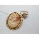 A Modern Oval Shell Carved Cameo Brooch/Pendant, depicting female profile; together with a 9ct