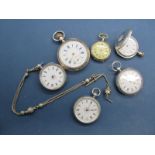 A Hallmarked Silver Cased Ladies Fob Watch, (import marks) within engine turned case; together