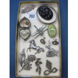 Hallmarked Silver Marcasite and Other Brooches, bangle, 'Esther' brooch, rings, etc.