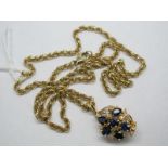 A Modern 14ct Gold Sapphire and Diamond Set Abstract Cluster Pendant/Brooch, oval claw set to the