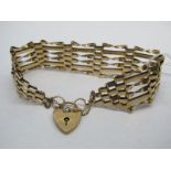 A 9ct Gold Gate Link Style Bracelet, to 9ct gold heart shape padlock clasp.