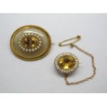 A XIX Century Pearl Set Brooch, of oval form, within ropetwist border, initialled to the reverse;