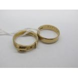 A 9ct Gold Ring, of textured belt buckle design, together with a 9ct gold plain wedding band. (2)