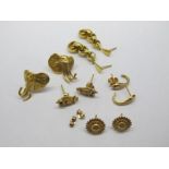 A Pair of 9ct Gold Elephant Earrings, together with a pair of 9ct gold belcher link drop earrings, a