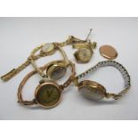An 18ct Gold Cased Ladies Wristwatch, on later expanding bracelet; together with two 9ct gold