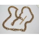 A 9ct Gold Curb Link Double Albert Chain, to double swivel style clasps, suspending T-bar.