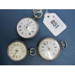 Three Continental Cased Ladies Fob Watches, each dial with black Roman numerals, within foliate