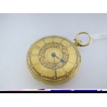 An 18ct Gold Cased Ladies Fob Watch, the foliate and leaf scroll engraved dial with Roman