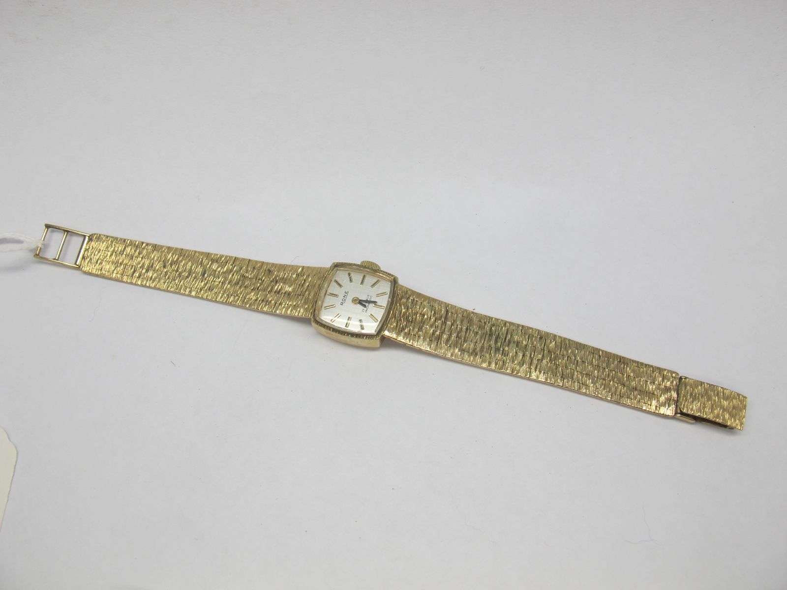 Rone; A 9ct Gold Cased Ladies Wristwatch, the signed cushion shape dial with baton markers, to