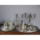 A Large Nine Bar Toast Rack, bottle coasters, posy bowl, candle holder, sugar shaker, spoons, shaped