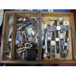 Assorted Ladies Wristwatches, openwork bangle stamped "925", costume jewellery, etc; contained in an