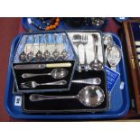 Cased Plated Serving Spoons, christening set, cake slices, cased spoon, grape scissors, etc:- One