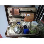 Art Deco Cased Brush and Comb Set, together with plated cruet, salts, napkin rings, candle snuffers,