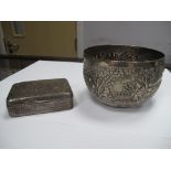 A Middle Eastern Style Cigarette/Trinket Box, of rounded rectangular form, allover engraved;