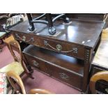 An Early XX Century Mahogany Buffet, with a low back with turned finial's, two small drawers, pen