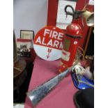 A Circa Mid XX Century CO2 Fire Extinguisher, plus a large glass circular fire alarm sign.