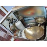Weighing Scales, stoneware bottle and warmer, Beneres vase, pictures, etc:- One Box