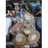 Limoges Cup and Saucer, Wedgwood Jasperware vase, creamware openwork baskets, shell bowl, etc:-