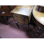 A XX Century Walnut Work Table, with drop leaves, three small drawers on cabriole legs, pad feet.