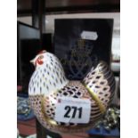 A Royal Crown Derby Paperweight, modelled as a Chicken, date code for 1998, gold stopper, boxed.