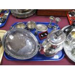 Plated Ware, including swing handled dish, coffee pot, decorative jug and bowl, spill vases,