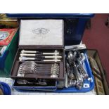 Assorted Plated Cutlery, including cased cake forks, fish knives and forks, teaspoons, pilchard