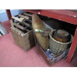 Oak Barrel, wicker paper basket, in a suitcase, wine rack, in a crate.