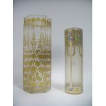 A XIX Century French Hexagonal Glass Vase, each panel cut and gilt decorated with floral panels;