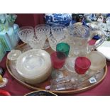 Cut Glassware, including early XX Century dessert plates, wine glasses, water jug, knife rests,