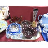 Amber Glass Angular Bowl, Murano type glass bowls, miniature guard shaped vase with latticino