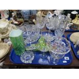 Bohemia Crystal Glass Bowl, pair of Royal Albert wine glasses, four Babycham glasses etc:- One Tray