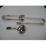 A Pair of Hallmarked Silver Sugar Tongs, with bright cut engraved decoration; together with
