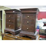 A Pair of Bedside Chests, with three short drawers, on bracket feet. (2)