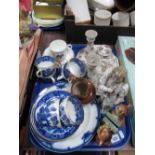 Blue and White Teaware, rose trinket set, Peace cup and saucer, etc:- One Tray