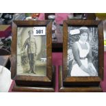 A Pair of Early XX Century Oak Keepsake Boxes, with hinged lid holding photograph.