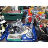 Plated Three Piece Tea Service, circular tray and cutlery etc:- One Tray