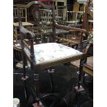 A Late XIX Century Inlaid Mahogany Salon Chair, with pierced vase shaped splat, ring turns to arm