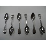 A Set of Six Hallmarked Silver Fiddle Pattern Teaspoons, William Bateman, London 1822, initialled.