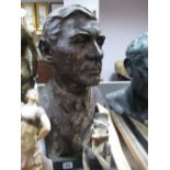 An XX Century Painted Plaster Bust of Gentlemen, on a black painted base.