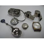 Acme Thunderer and Another Whistle, bangle, snuff box, wristwatch heads (lacking straps), hallmarked