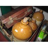 An Early XX Century Intercom Telephone, tortoiseshell effect dressing table set, stoneware jars,