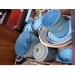 Blue Enamel Kitchen Storage Jars, T.G Green mixing bowl, etc:- One Box