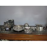 A Mixed Lot of Assorted Plated Ware, including bottle holders, trays, egg cups, ice bucket, bottle