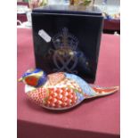 A Royal Crown Derby Paperweight, modelled as a Pheasant, date code for 1998, gold stopper, boxed.