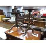 A XX Century Mahogany Wine Table, with a shaped top, turned pedestal scroll legs; together with