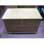 A XIX Century Pine Captain's Chest, with secret inner compartment single drawer, on bracket feet,
