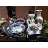 Noritake Vase, Victorian toilet jug, Masons and other Imari influenced pottery, etc:- Two Boxes