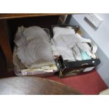 Damask Embroidered and Other Table/ Bed linen, place mats, etc:- Two Boxes